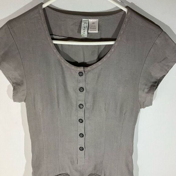 Sahalie Grey Linen Shirtdress. XS. Half Buttonup. Flap pockets Beautiful - Picture 4 of 9